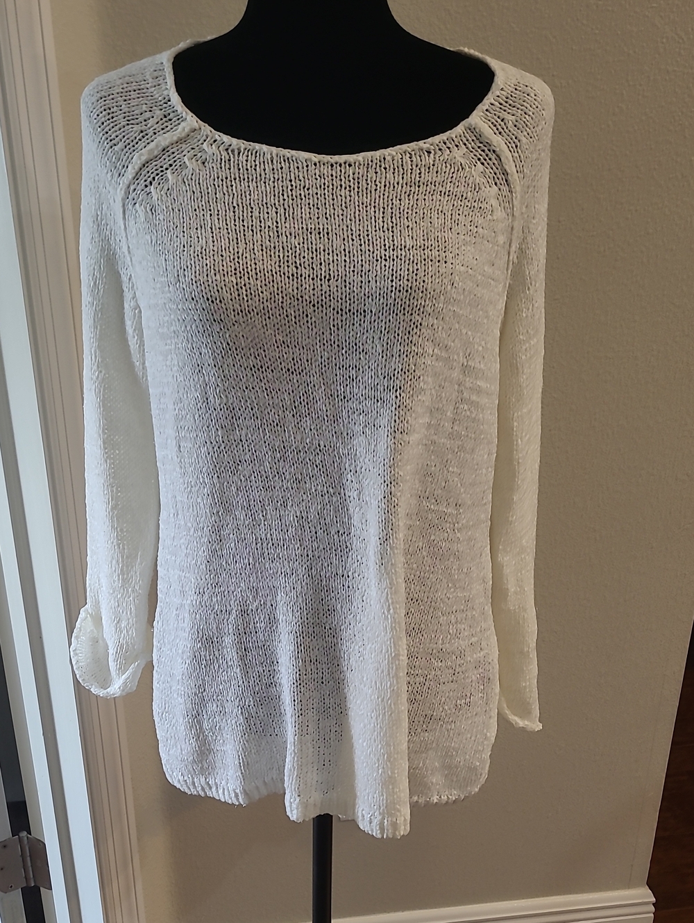 Lilly Pulitzer Lightweight White Knit Women's Sweater - Casual Scoop Neck Large